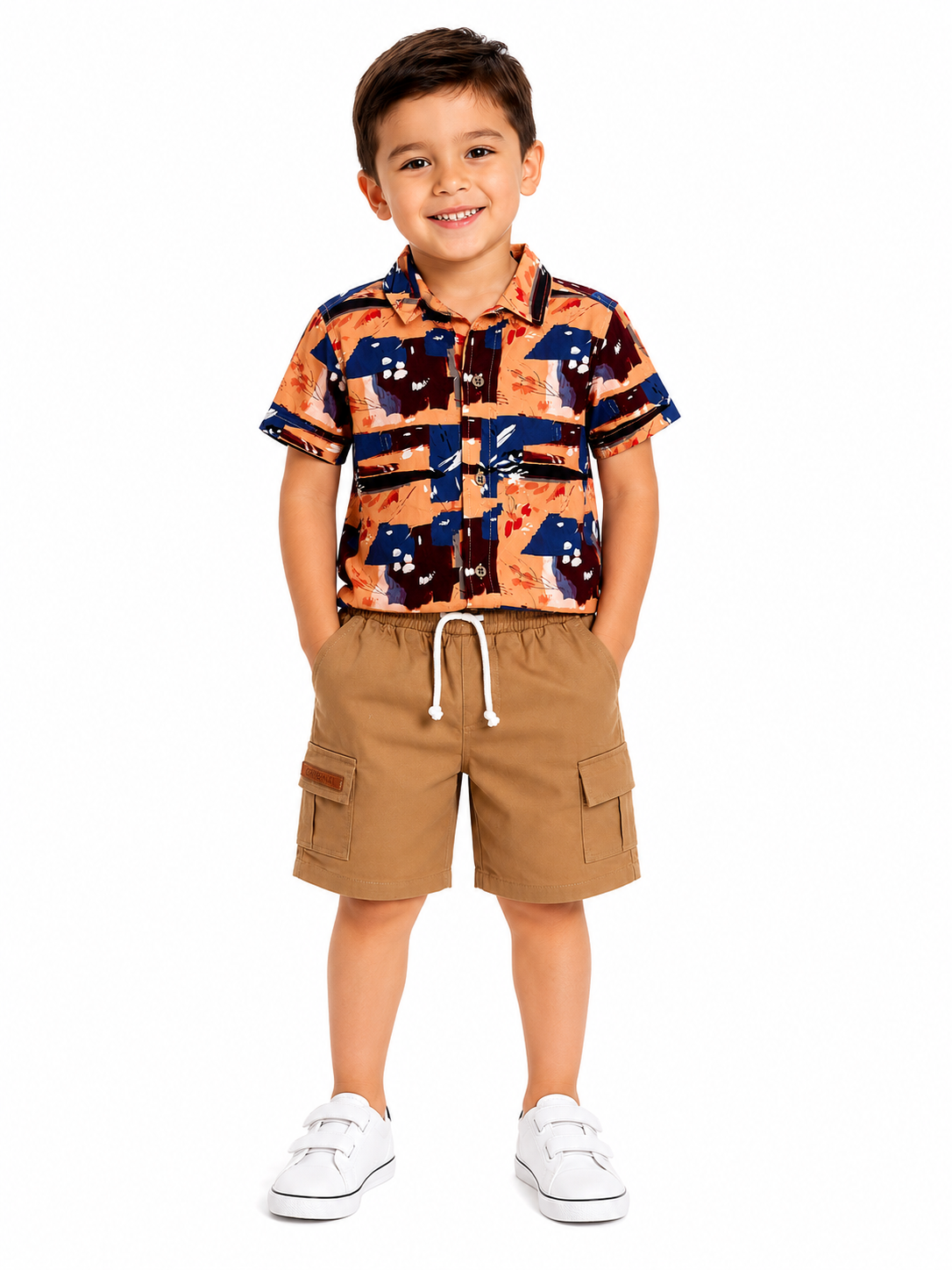 Set niño camisa estampada con short cargo