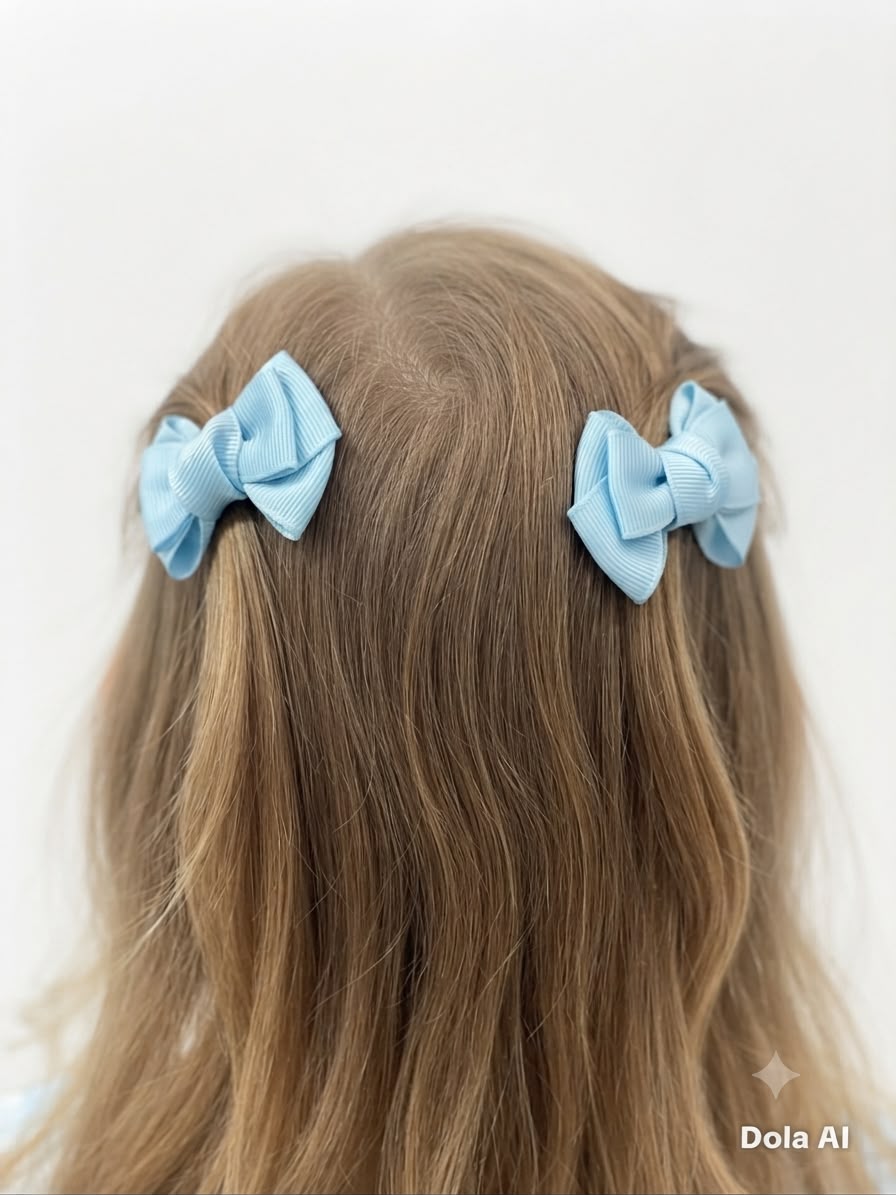 Moño Par Niña Azul Cielo