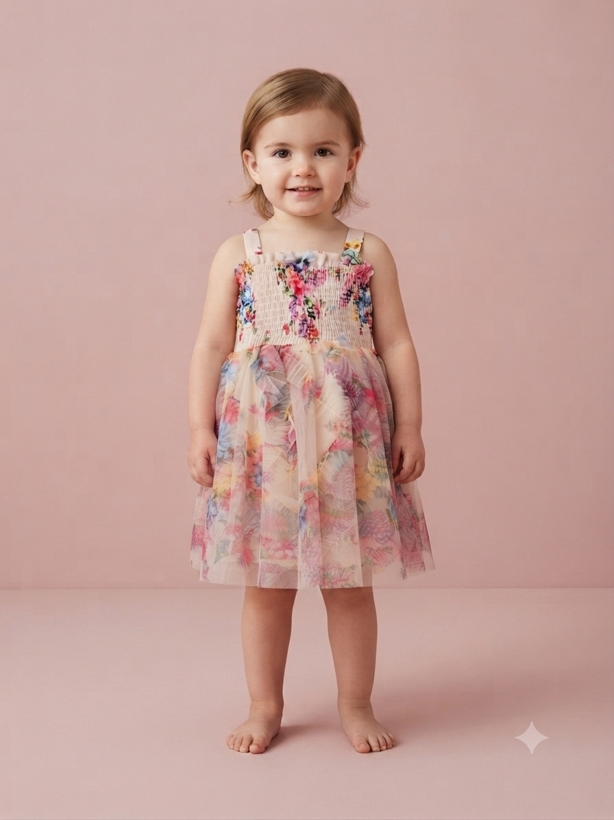 Vestido niña Meses  flores con tul