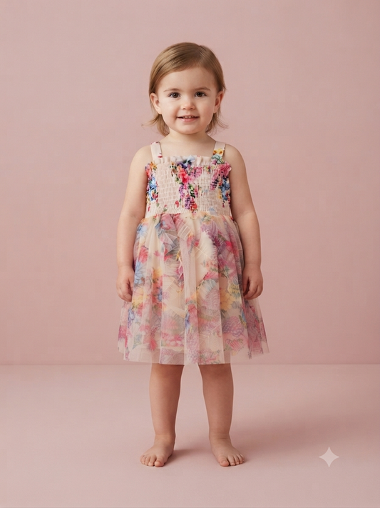 Vestido niña Meses  flores con tul