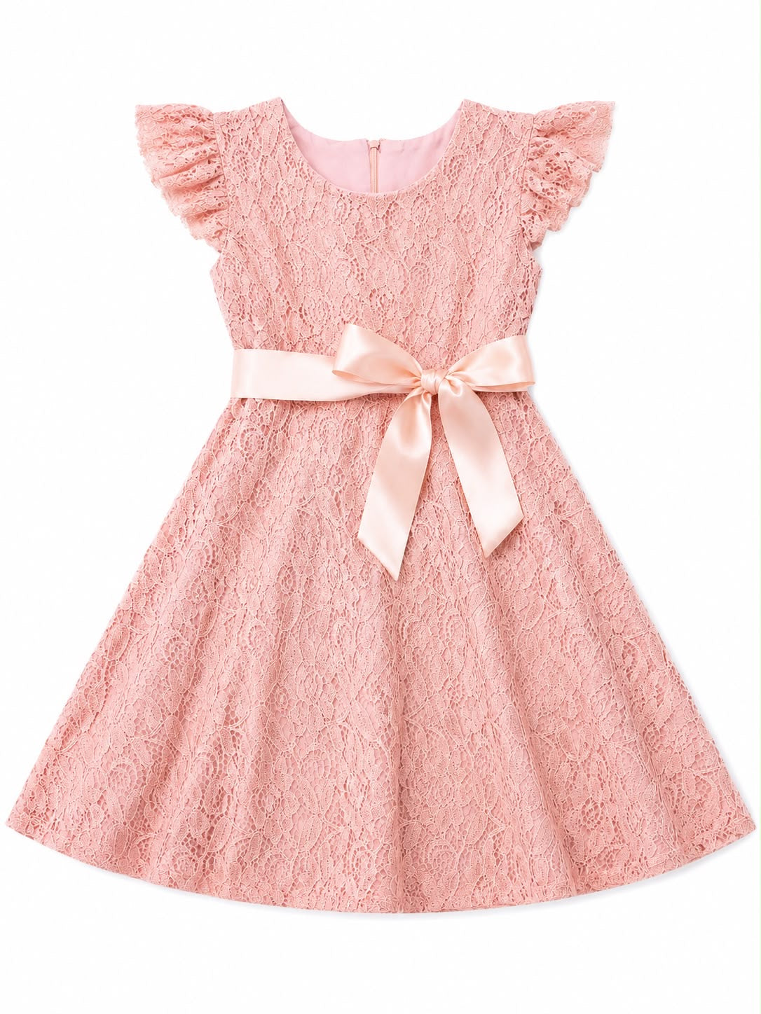 Vestido niña rosa de encaje con lazo elegante