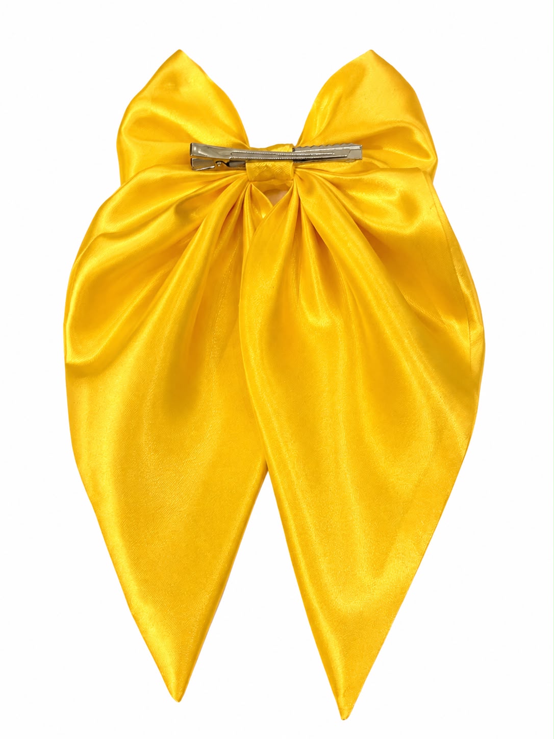 Moño coquette niña amarillo satinado con tiras largas