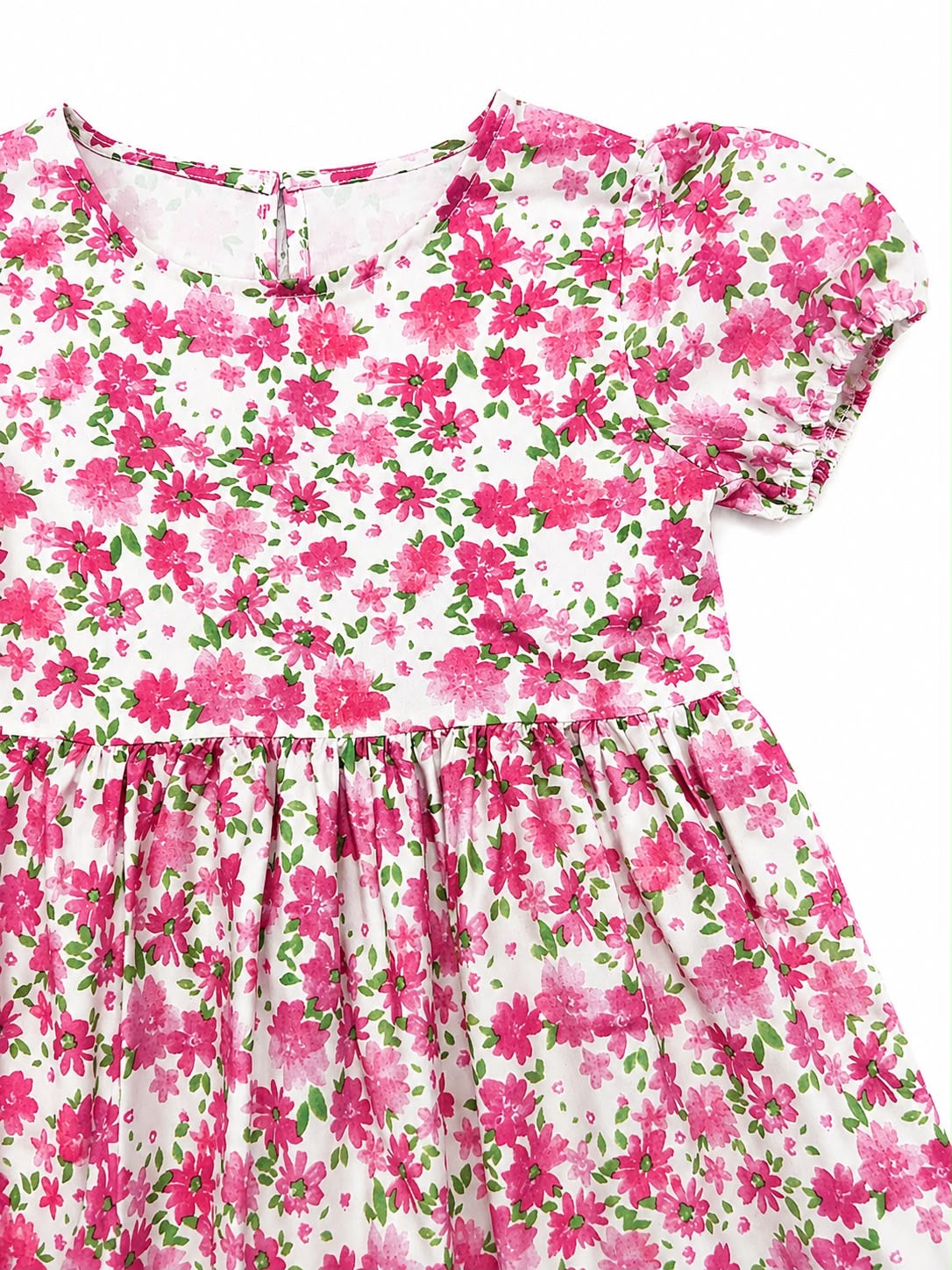 Vestido niña floral rosa con falda amplia hermoso