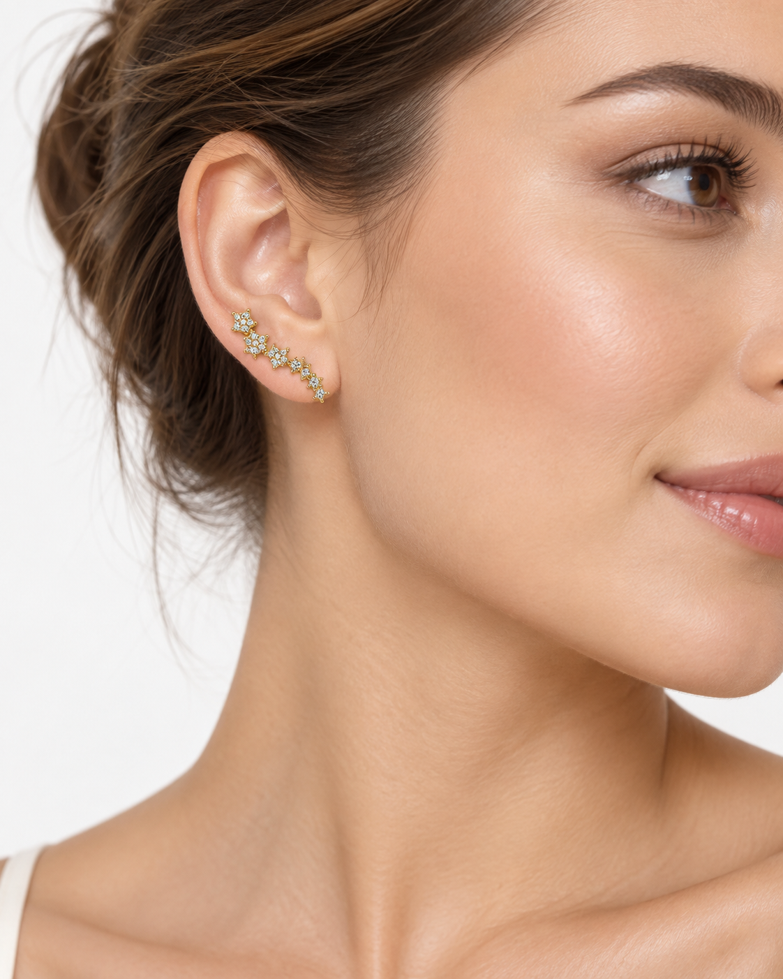 Aretes Dama trepador dorado con cristales ✨