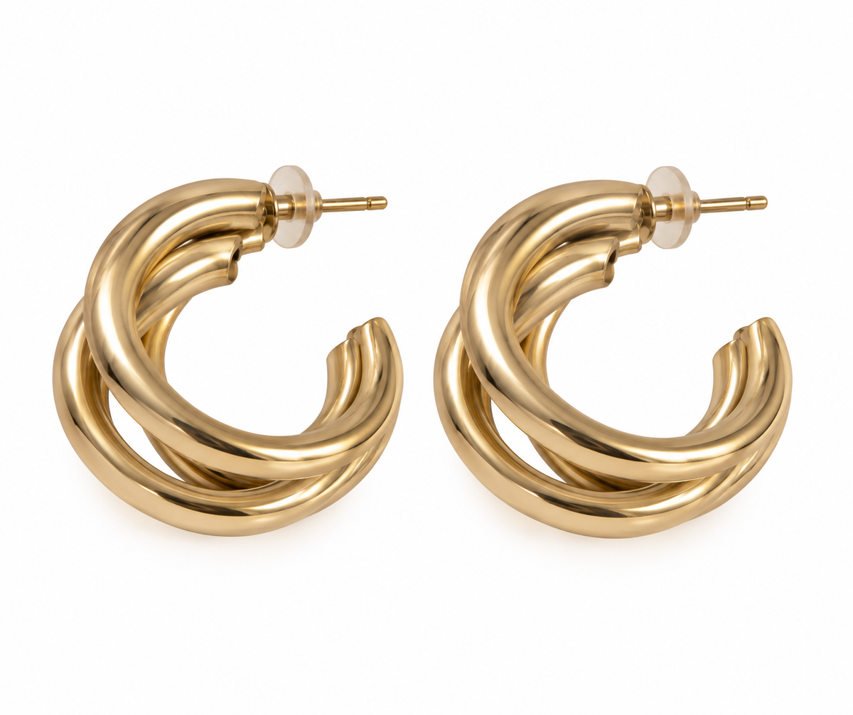 Aretes dama dorados de aro triple ✨
