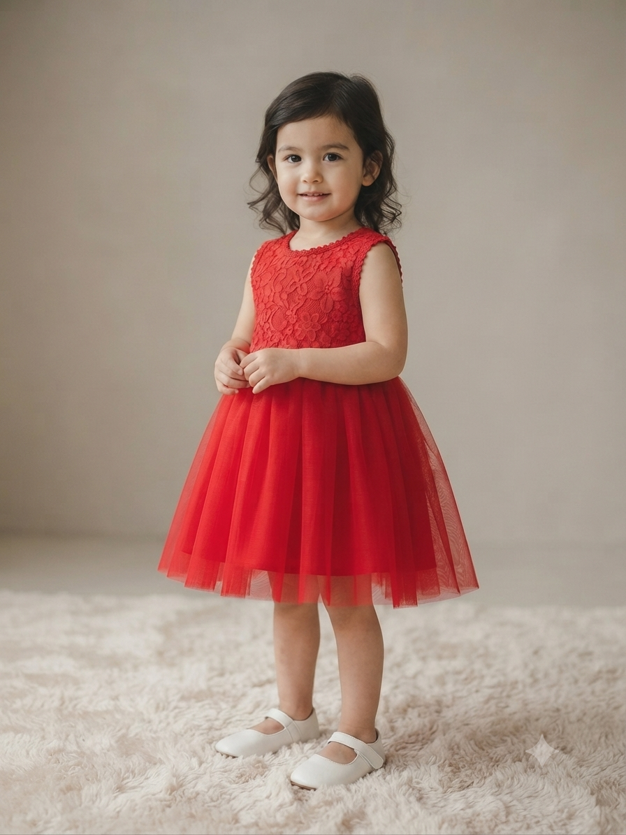 Vestido niña rojo de tul y encaje elegante