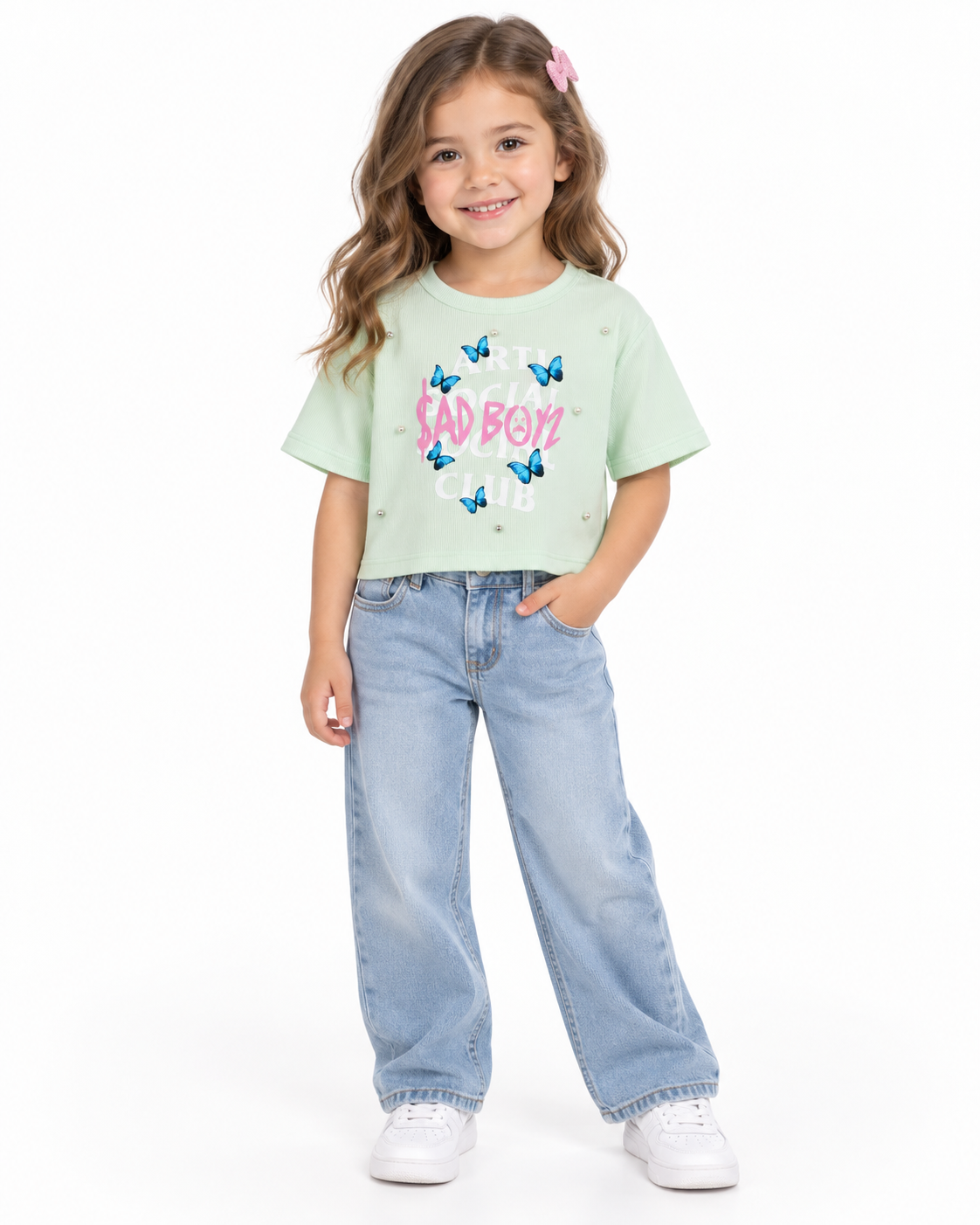 OFERTA – Blusa niña menta con mariposas