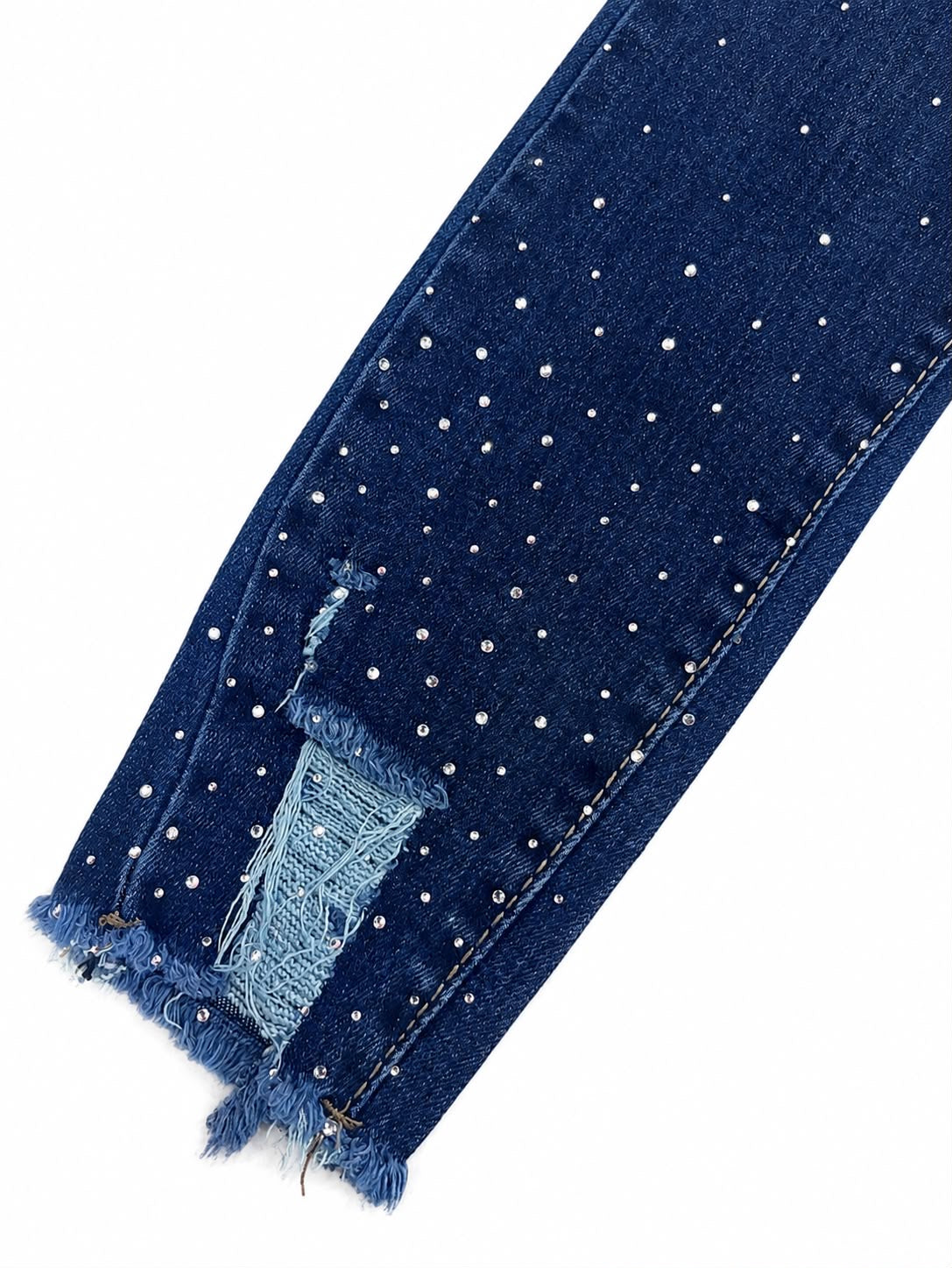 Pantalón Dama Mezclilla Skinny con Pedrería y Tiro Alto