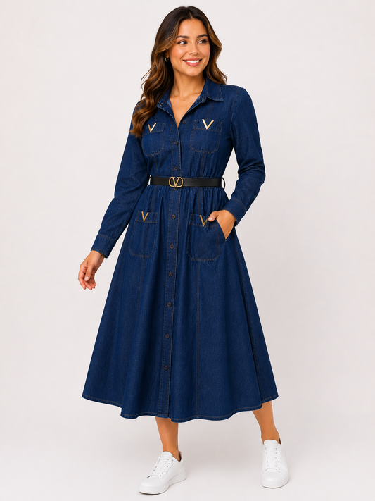 Vestido dama Midi de Mezclilla con Cinturón