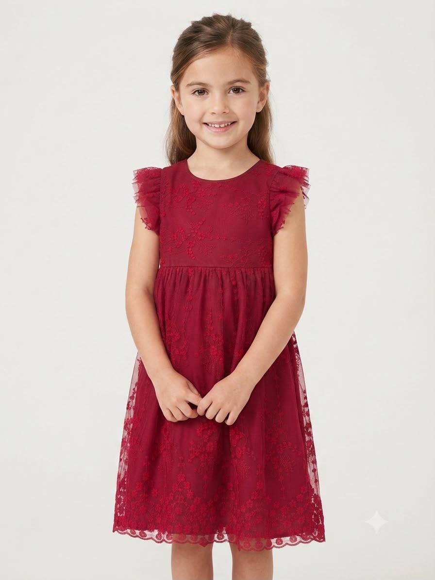 Vestido niña color vino encaje floral