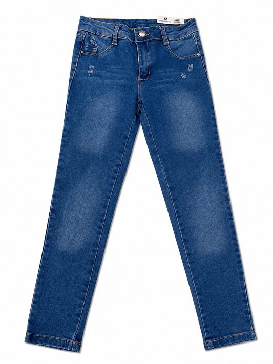 Pantalón niña mezclilla skinny con bolsas traseras bordadas