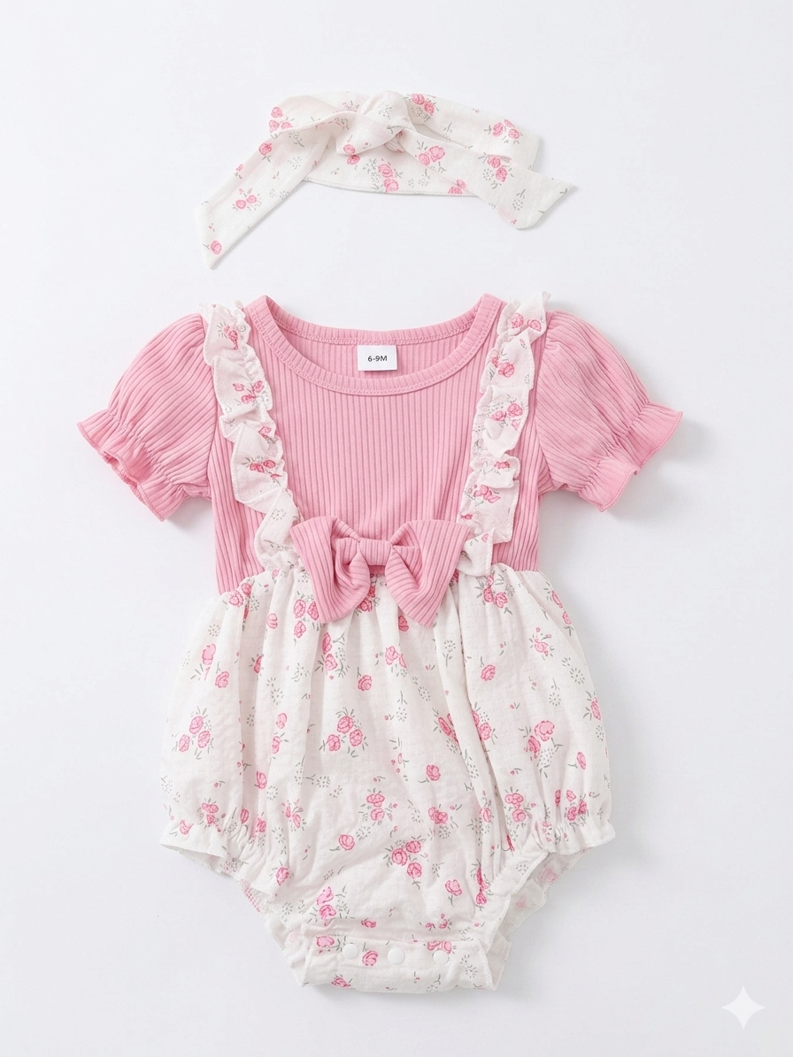 🌸 Romper Floral para Bebé con Diadema a Juego 🌸 NIÑA MESES