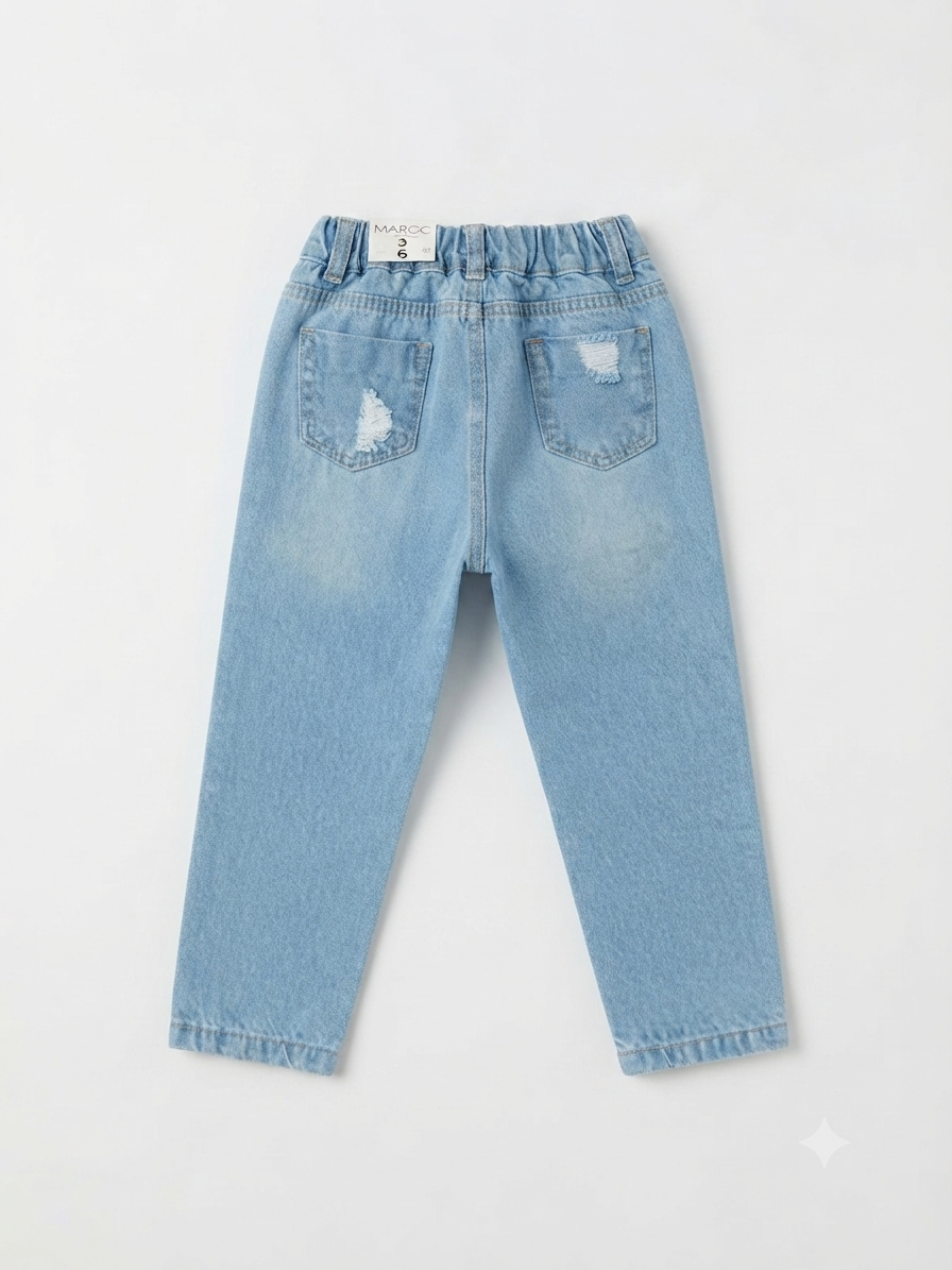 Pantalón niña de mezclilla con brillos y llavero de gatito