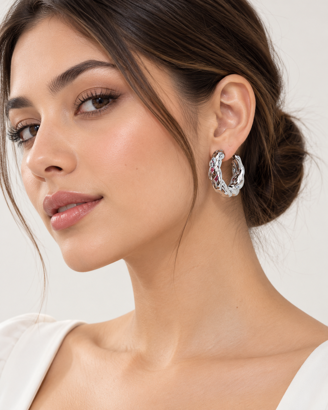 Aretes dama argolla trenzada plateada ✨