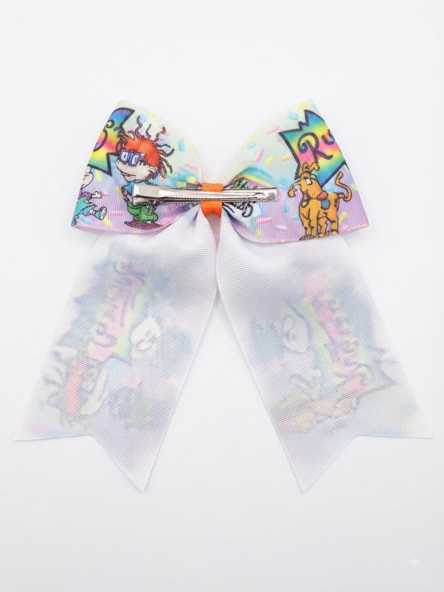 Moño niña estampado caricatura multicolor con tiras largas
