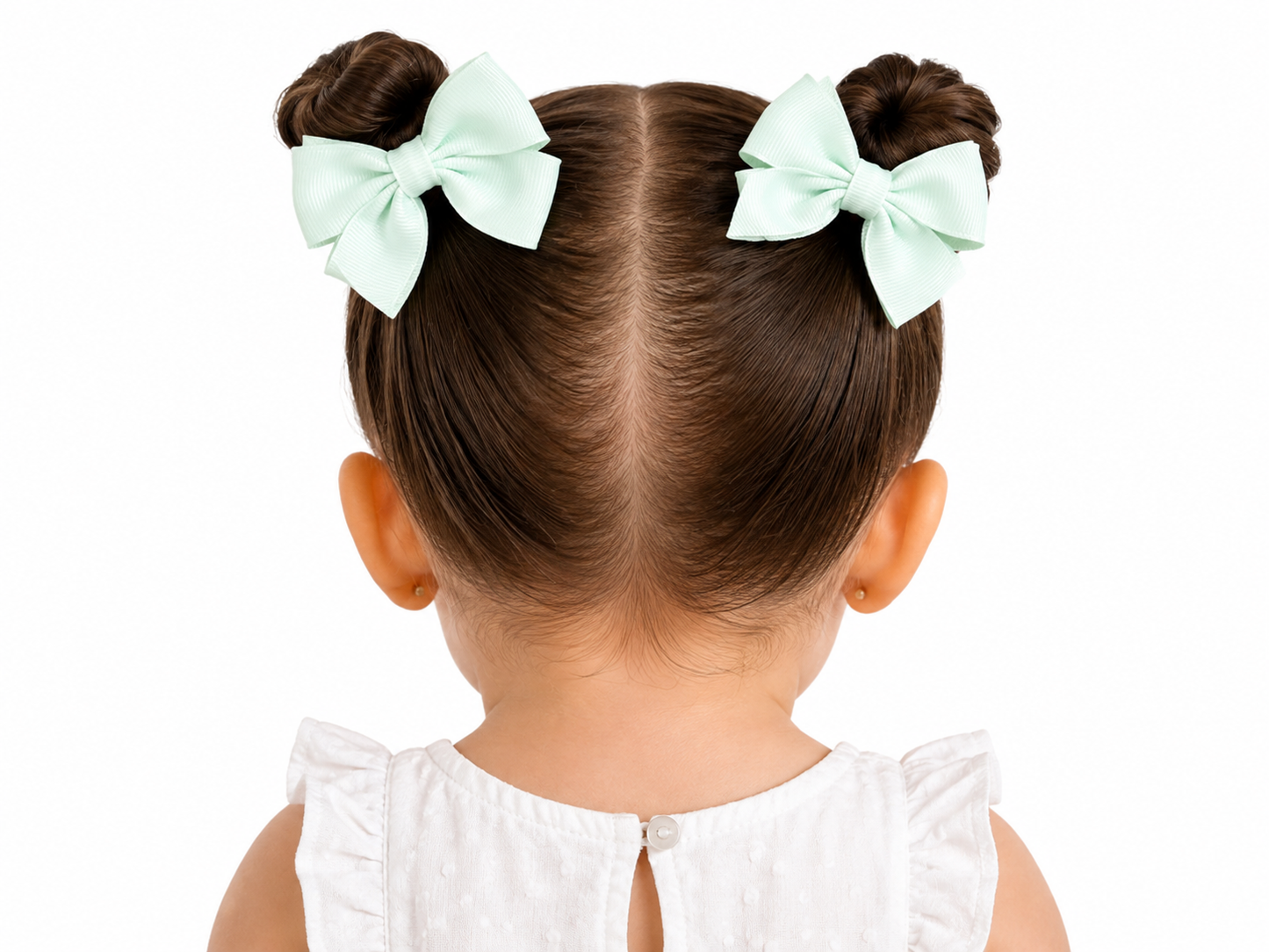 Moño par niña verde menta clásico