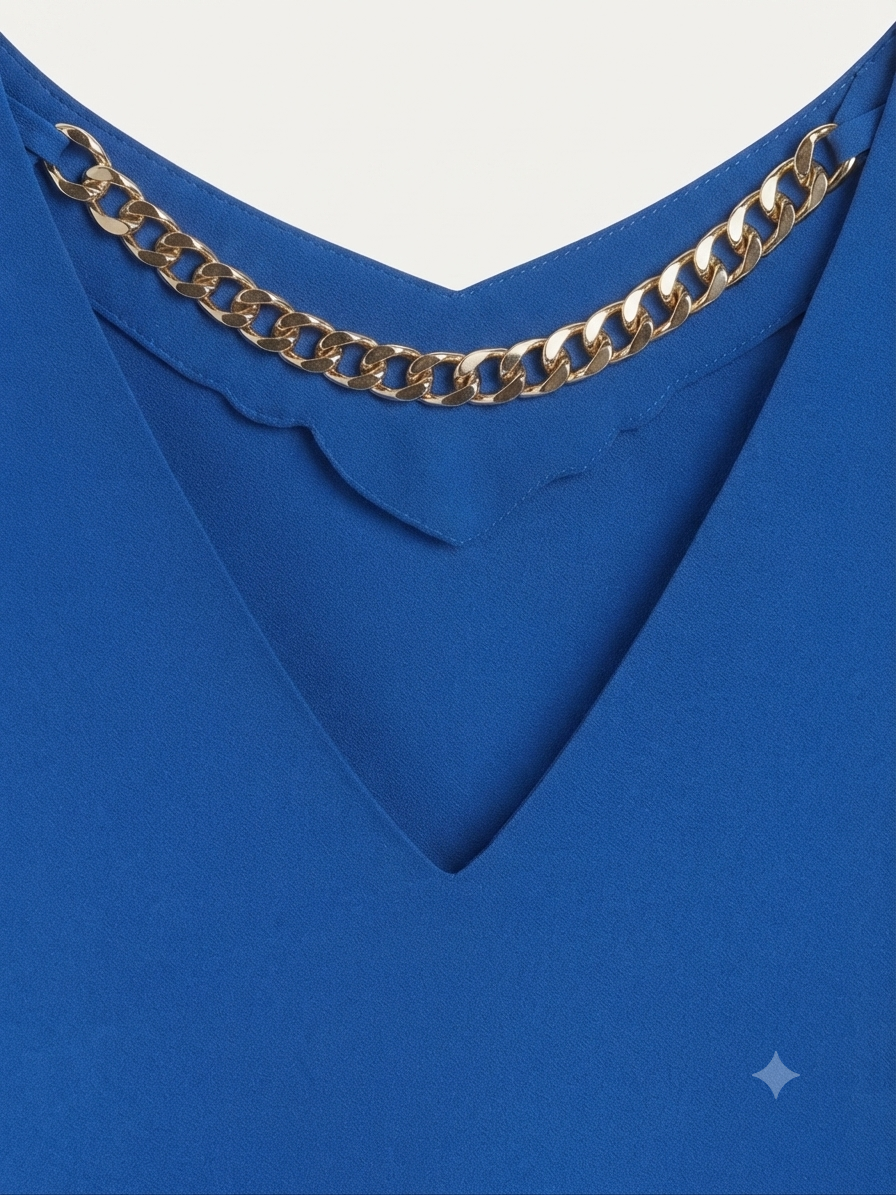 Blusa dama OFERTA manga larga cuello V color azul rey