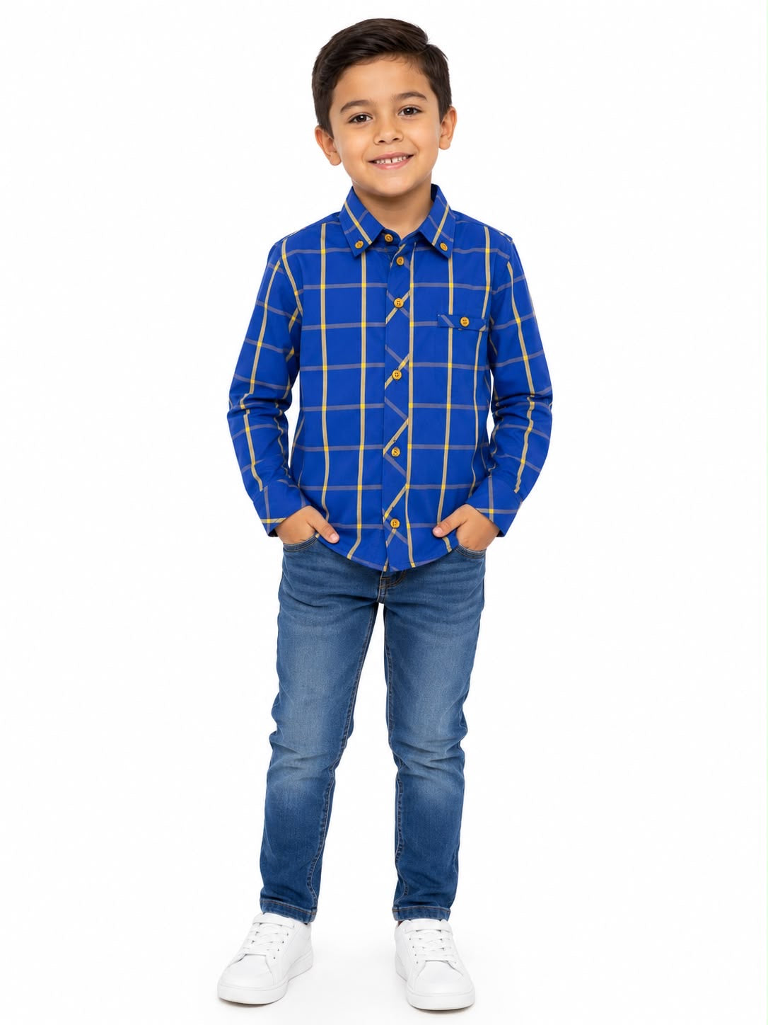 Camisa niño manga larga a cuadros azul