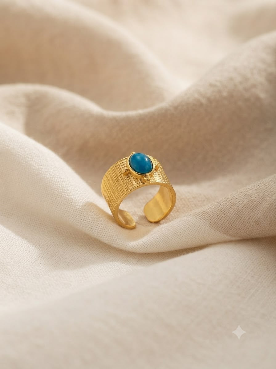 Anillo Dama dorado con piedra turquesa 💙✨
