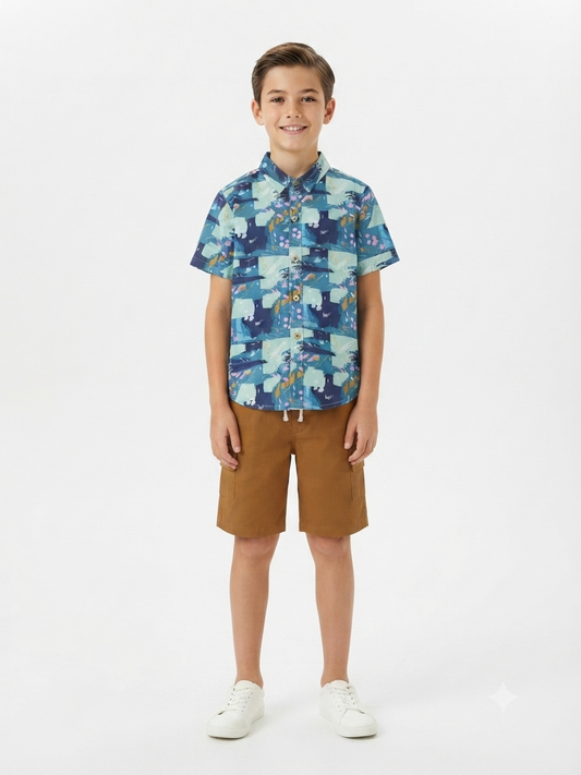 Set niño camisa estampada con short cargo
