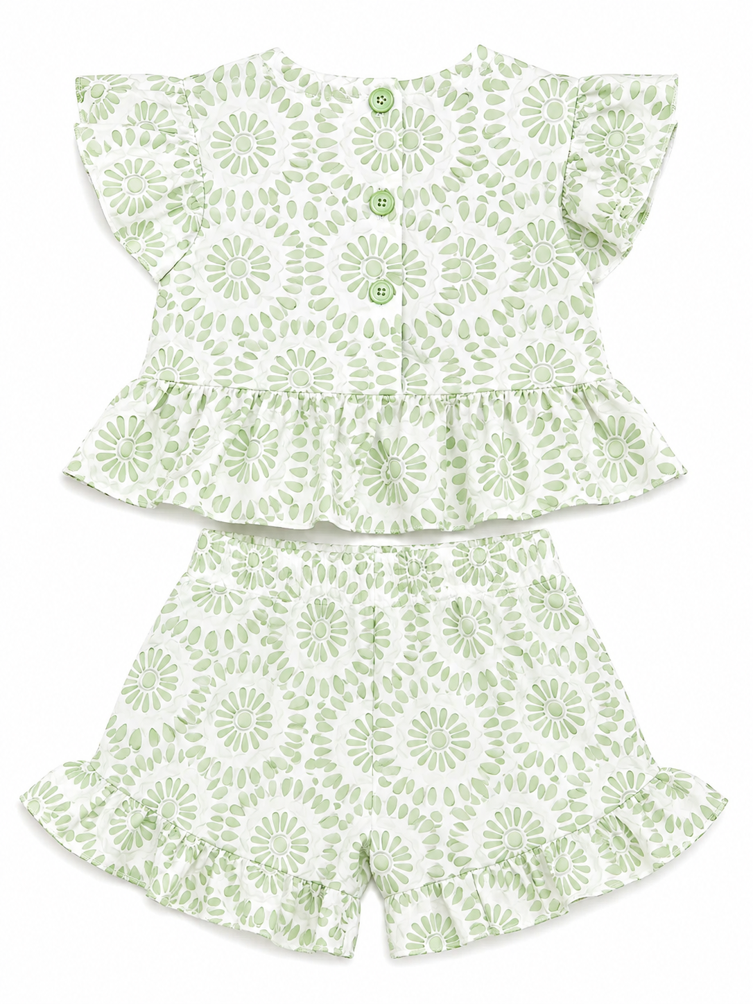 Set niña blusa y short estampado verde con Olanes