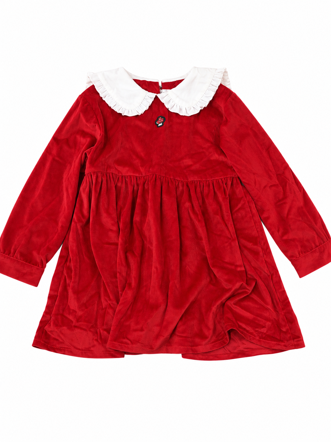 Vestido Niña de Manga Larga con Cuello Blanco y Falda Plisada