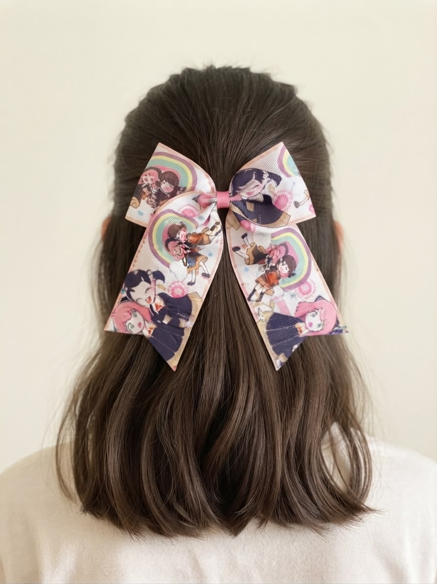 Moño niña estampado anime con tiras largas