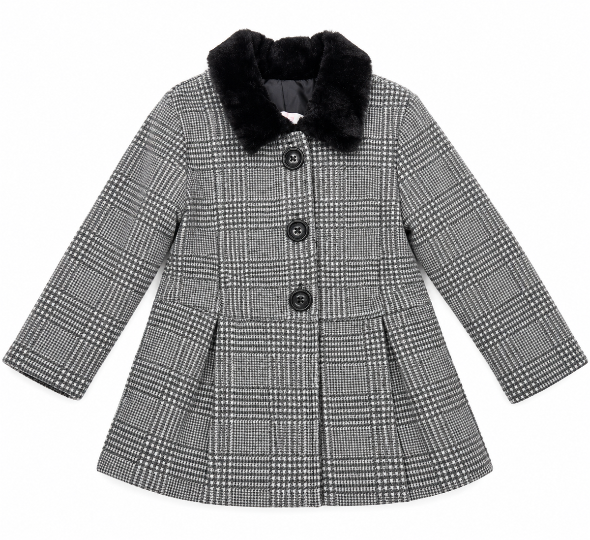 Abrigo Vestido Niña a Cuadros con Cuello de Peluche 🖤
