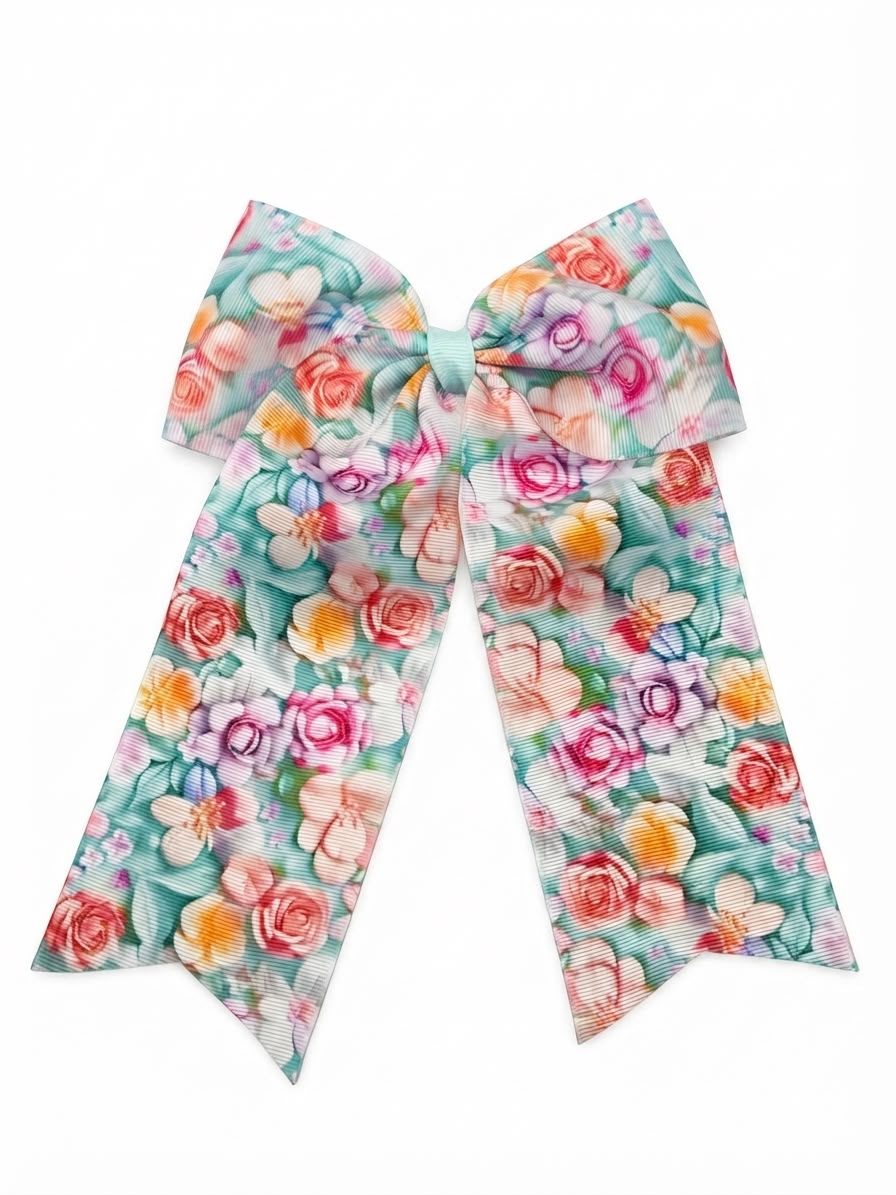 Moño niña floral multicolor con tiras largas
