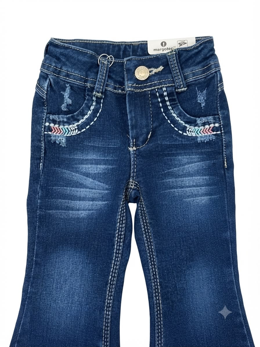 Pantalón Niña acampanado con bordado azul