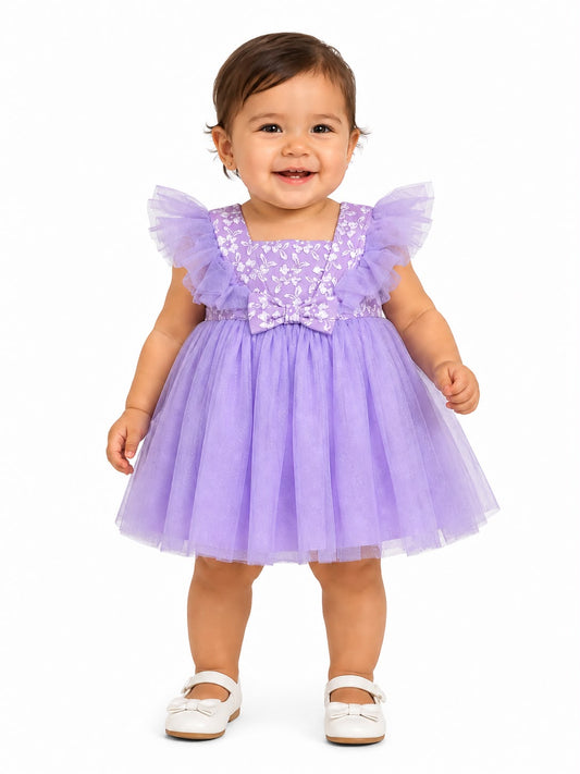Vestido niña meses de tul con flores – Color lila