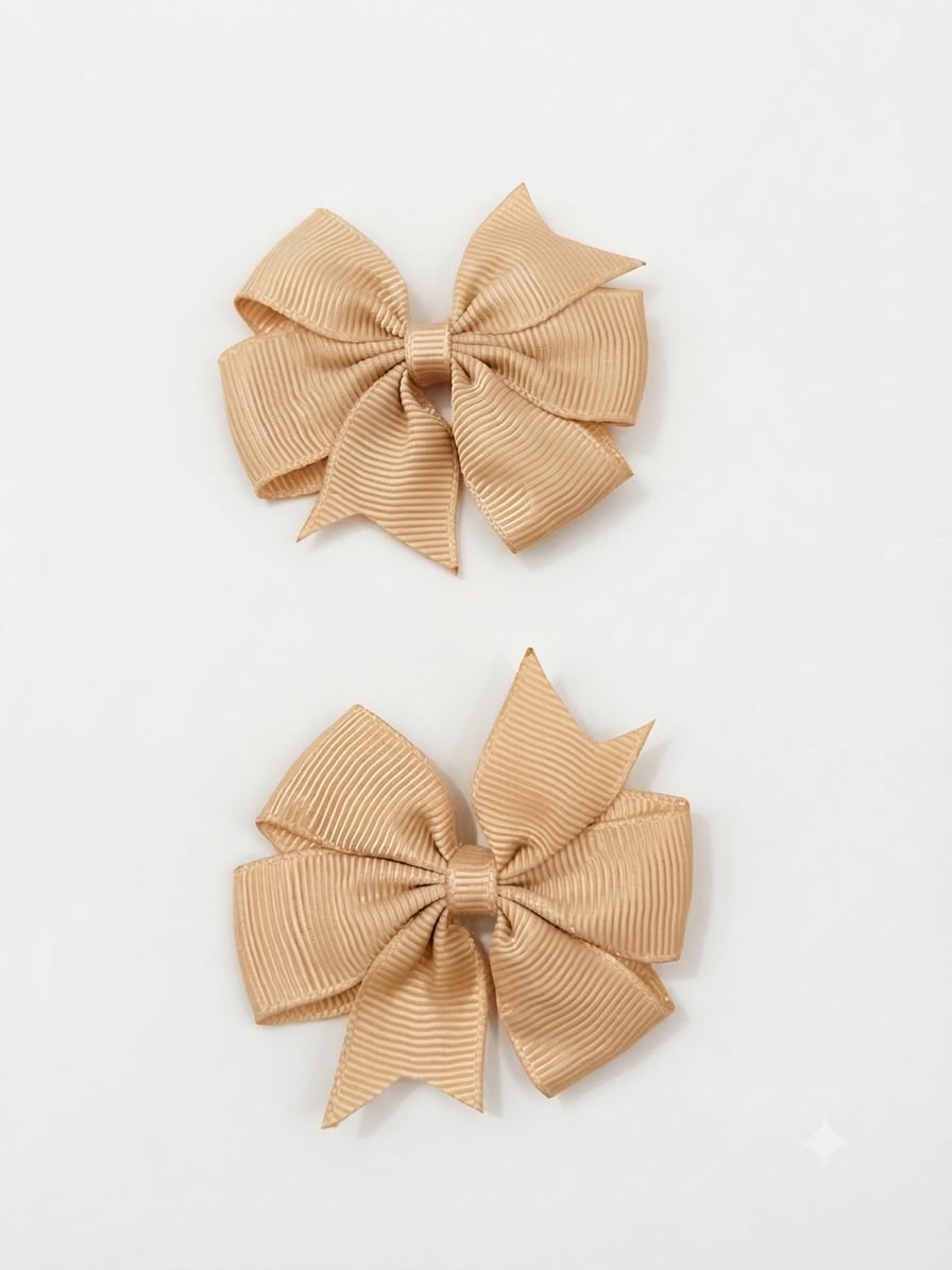 Moño par niña beige de grosgrain