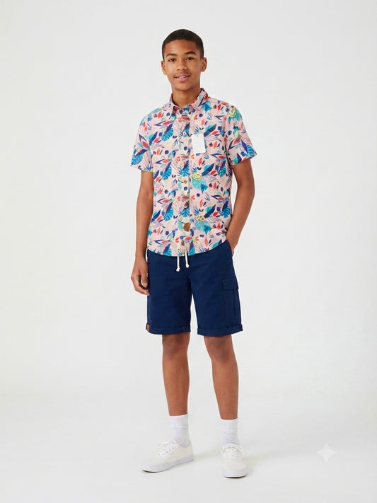 Set niño camisa tropical con short marino