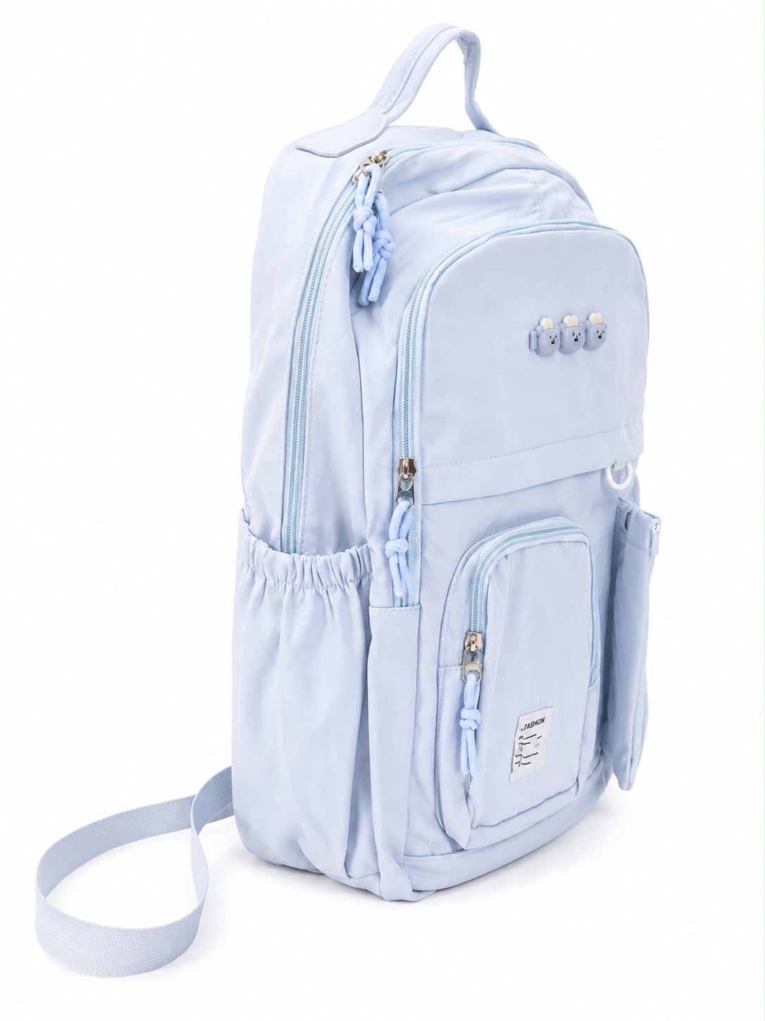 Mochila juvenil color azul cielo con diseño de perrito