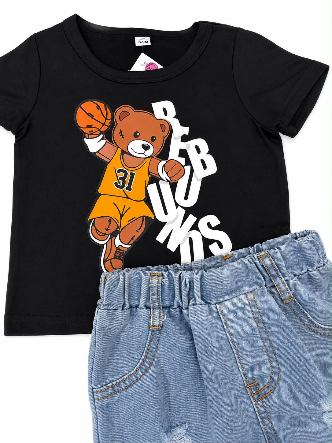 Set niño playera oso básquet con short mezquilla