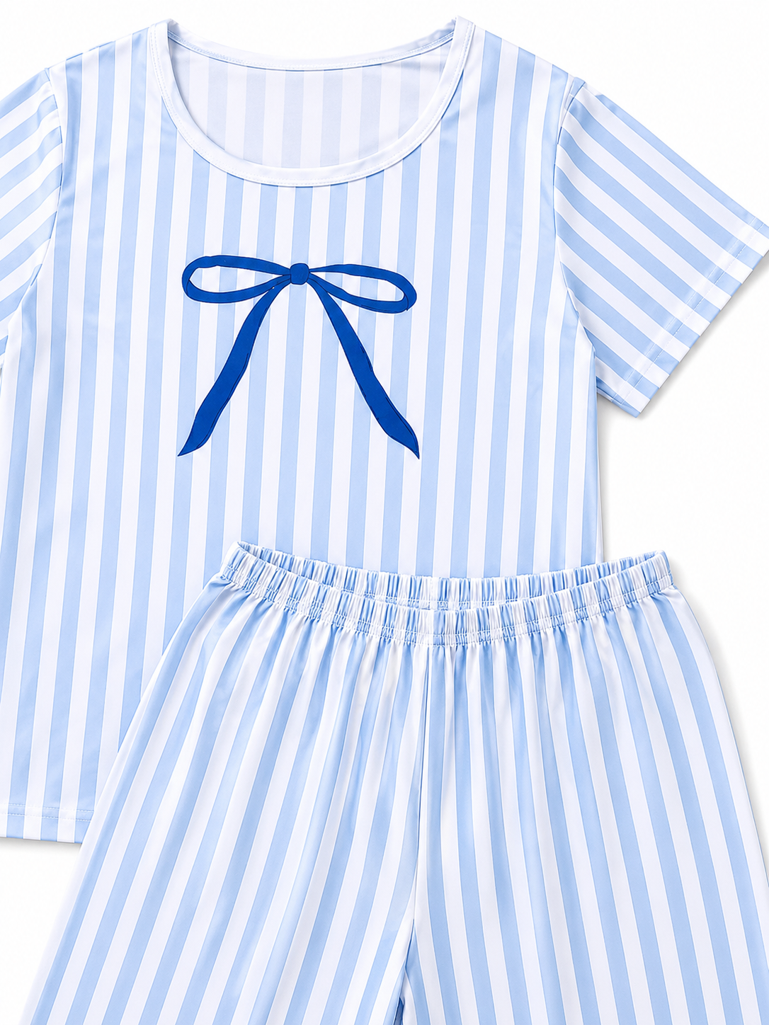 Pijama Dama Rayas Azul Cielo con Moñito