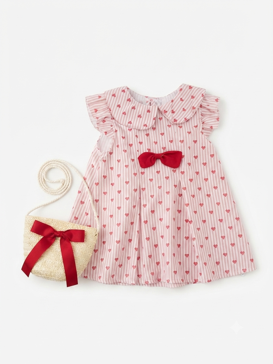 Vestido niña meses rosa con corazones y bolsita