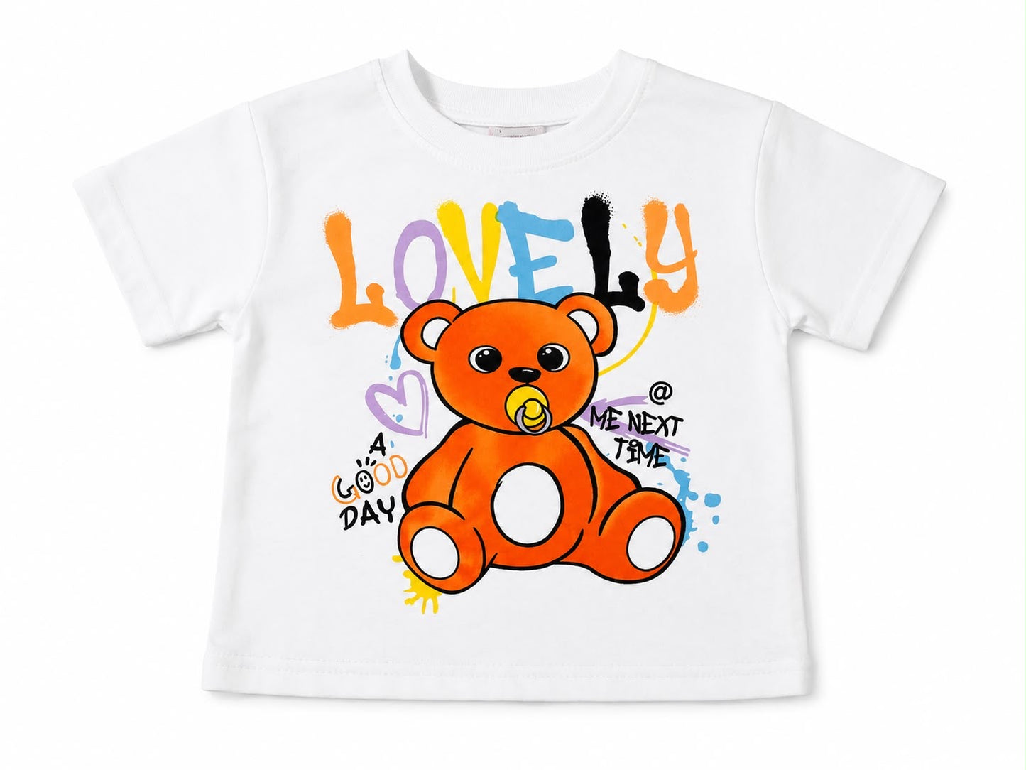 Set niña playera con estampado y short naranja