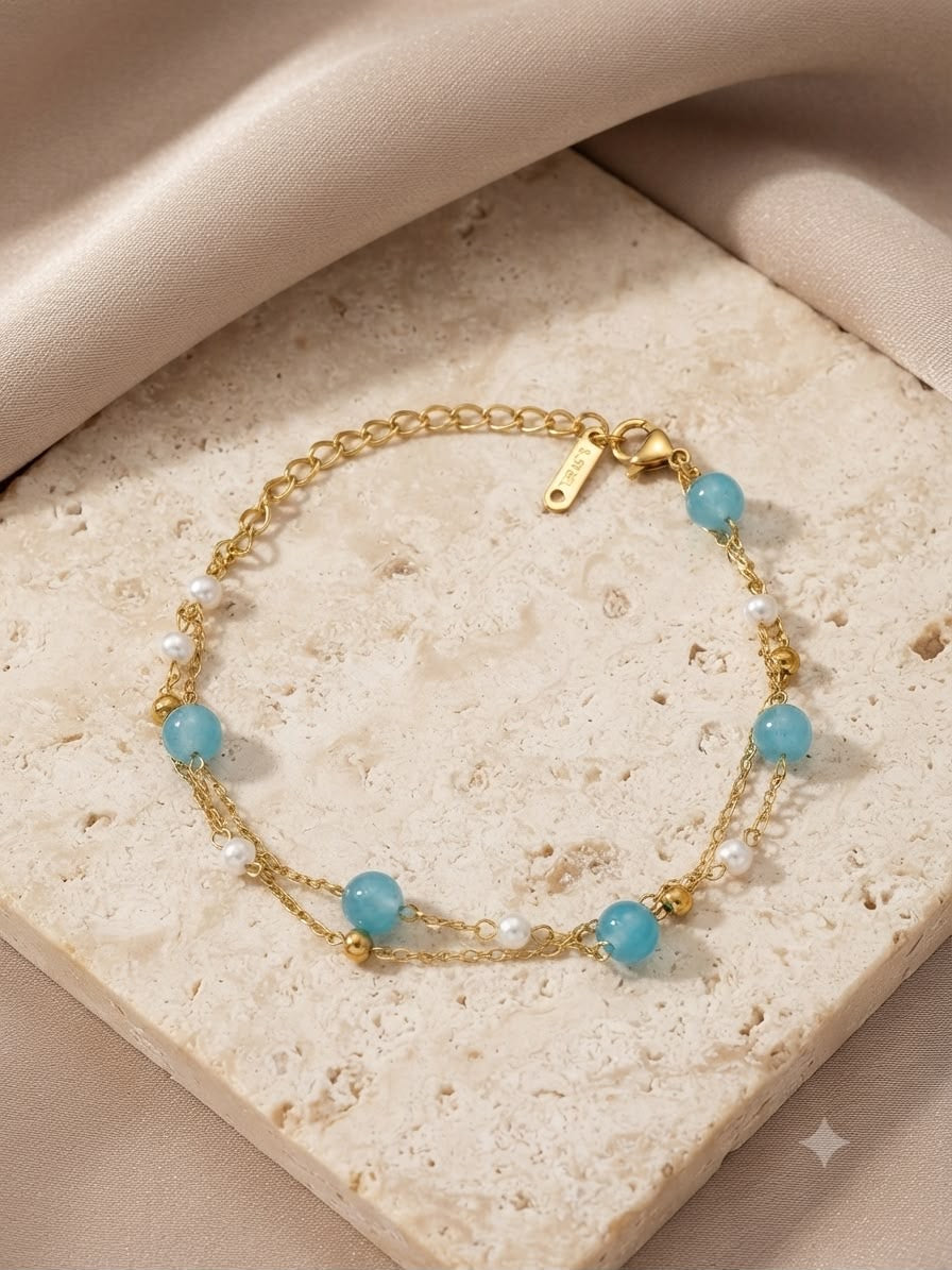 Pulsera Dama perlas turquesa y blancas