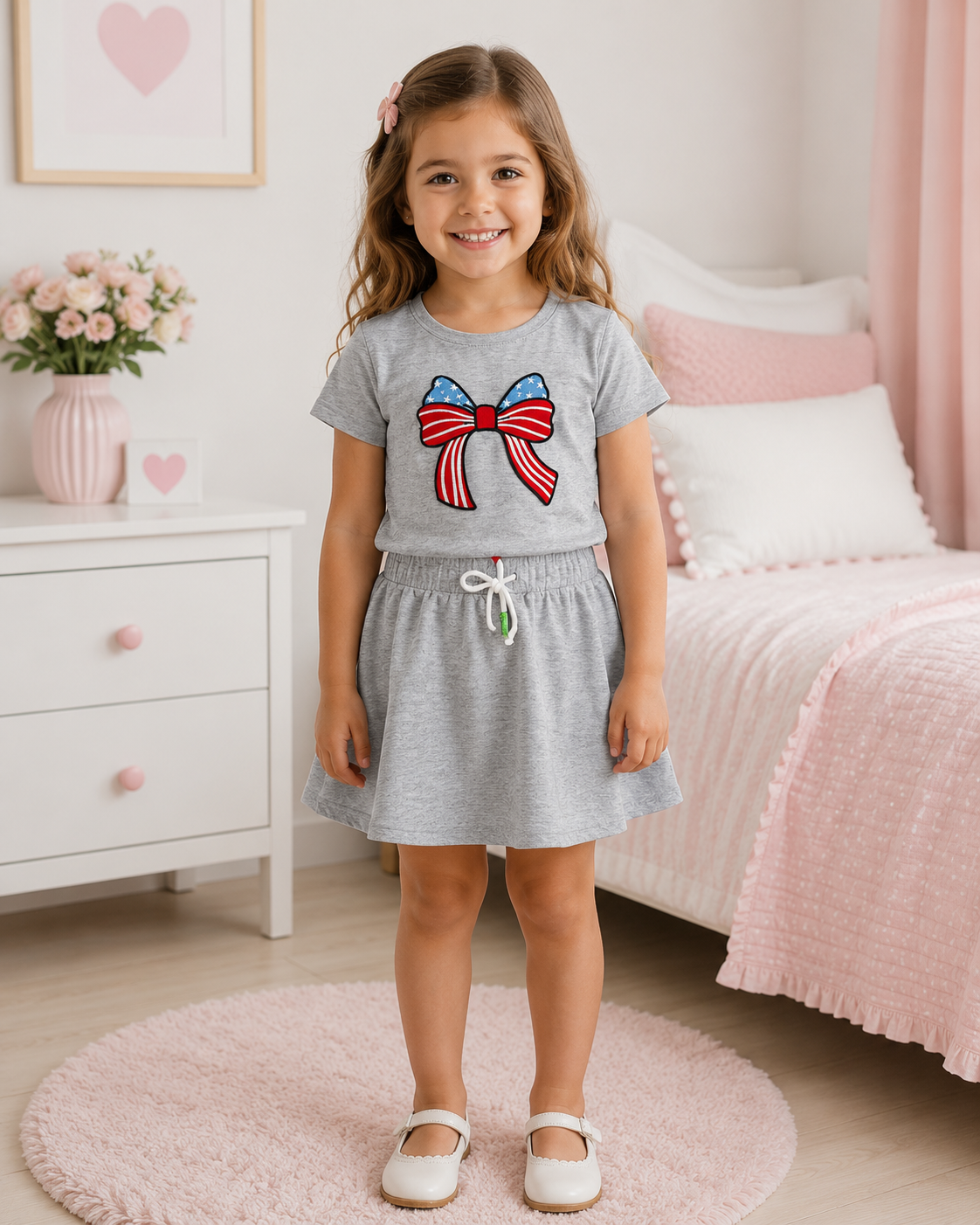 Set niña gris con blusa y falda