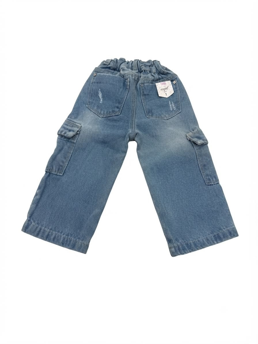Pantalón Niña cargo mezclilla azul claro