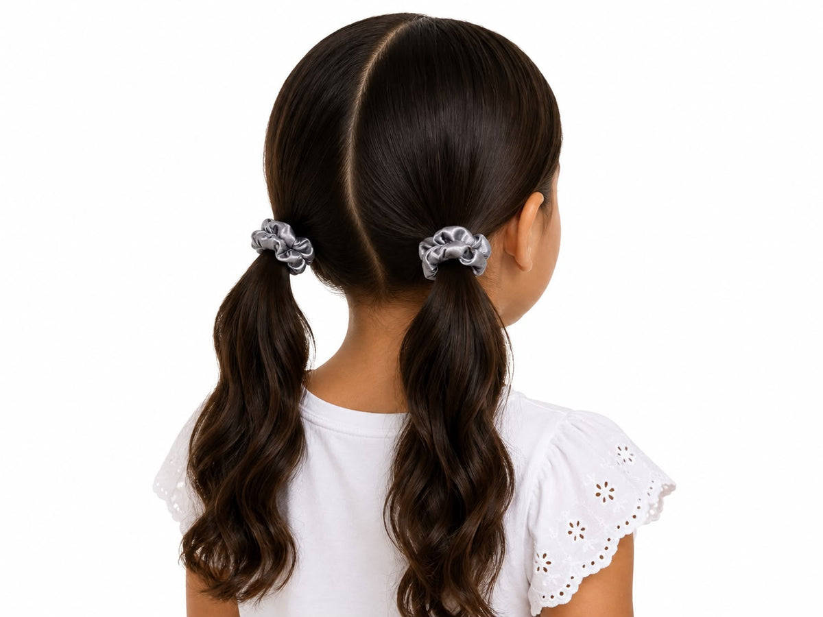 Set Liga cabello accesorio satinada plateada – 2 piezas