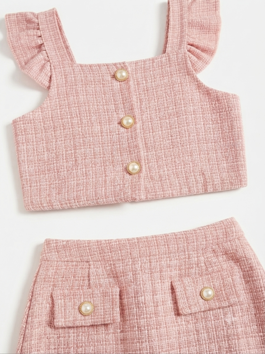 Set niña rosa con top de olanes y falda