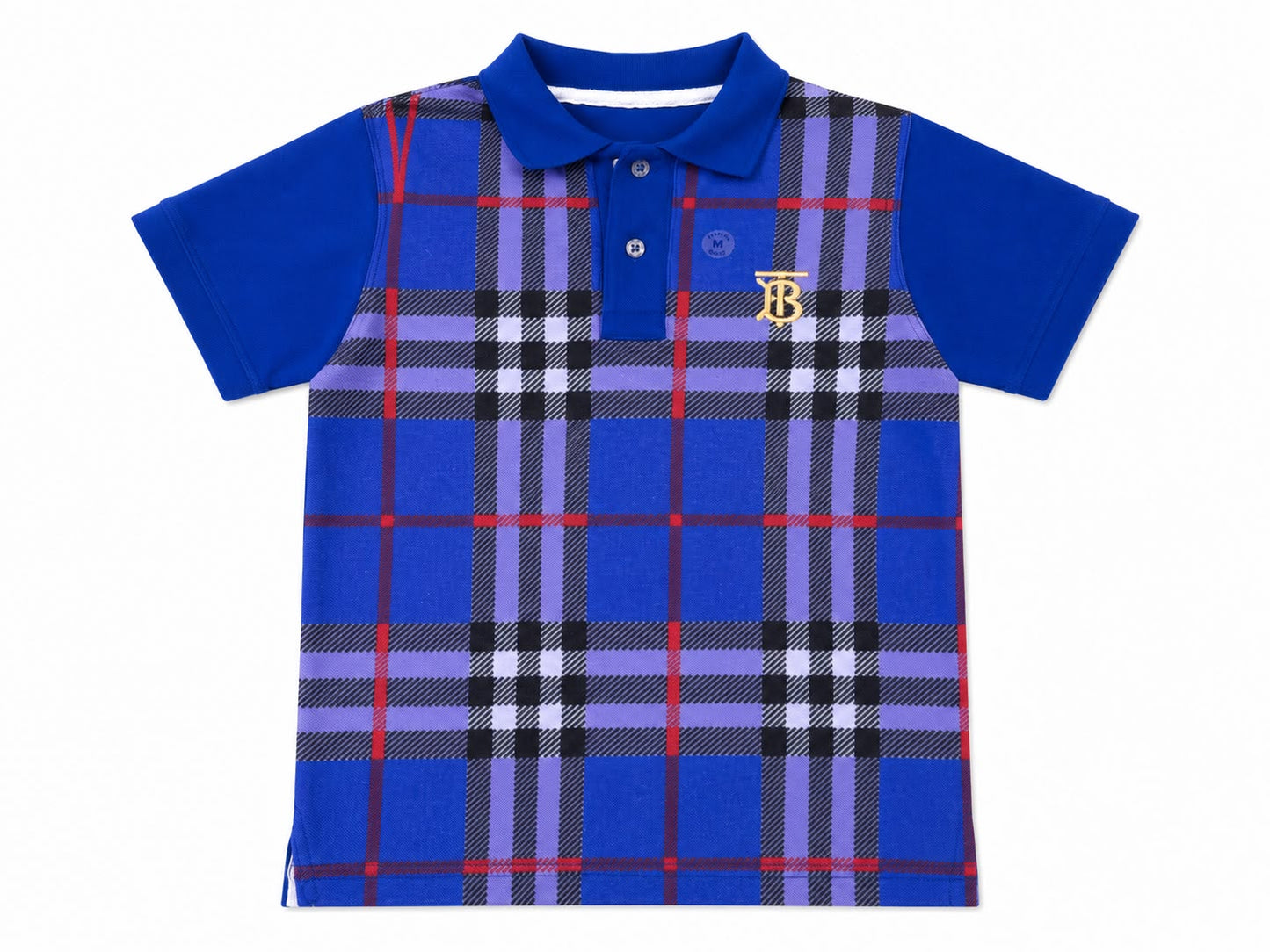 Playera niño tipo polo estampado de cuadros azul elegante