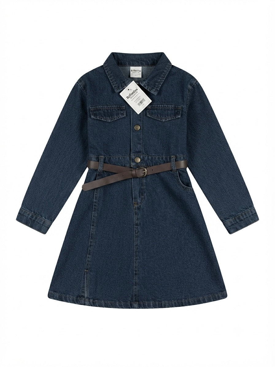 Vestido niña de mezclilla con cinturón – Estilo casual y moderno