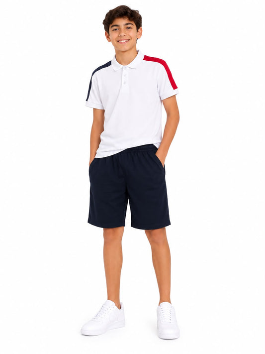 Set niño deportivo polo blanco con short azul marino