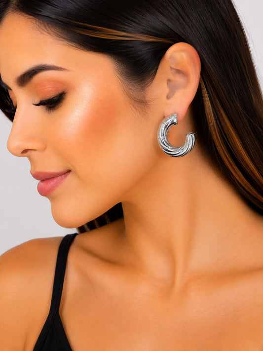 Aretes Arracadas Plateadas Texturizadas ✨