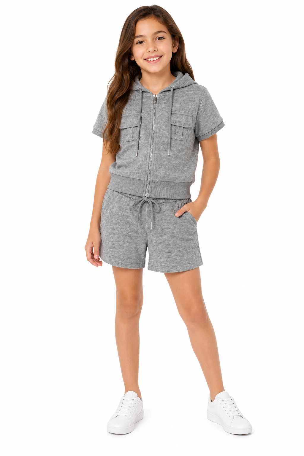 Set niña deportivo con sudadera y short gris