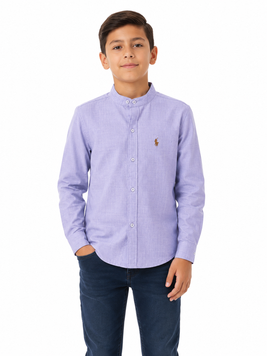 Camisa niño cuello redondo color lila manga larga