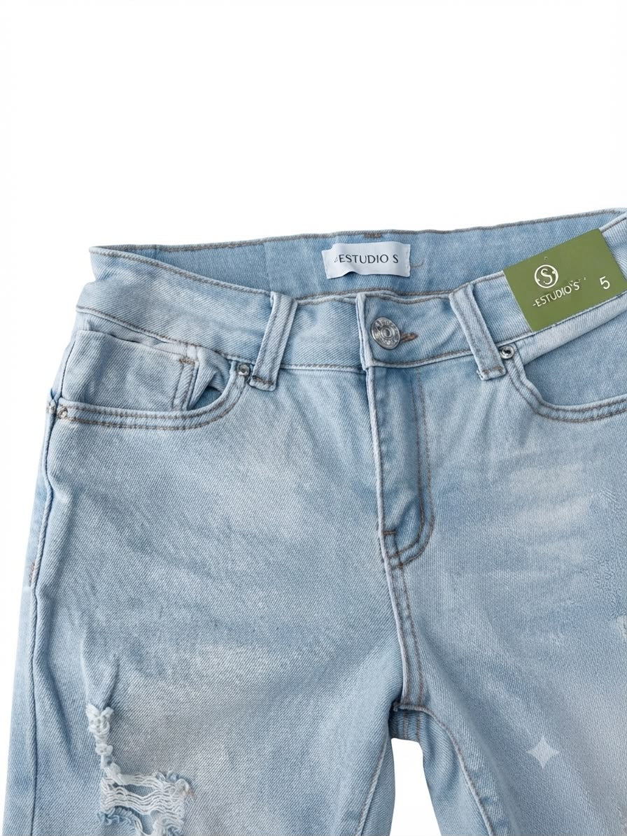 Pantalón Dama Mezclilla Skinny Deslavado con Rasgados
